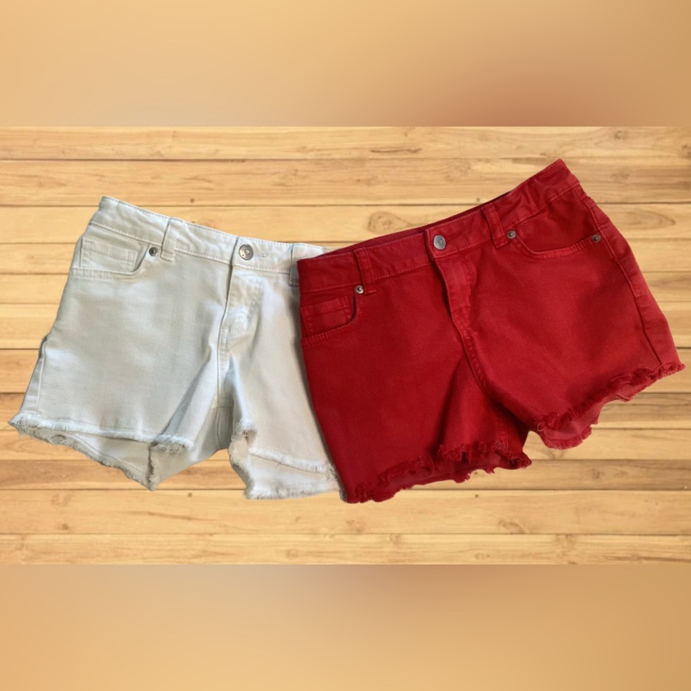 Girls Cat and Jack Red and White Frayed Denim Shorts